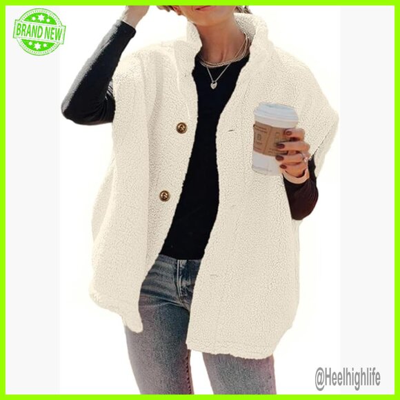 Women's Oversized Fleece Vest Sherpa Button Down Warm Casual Jacket